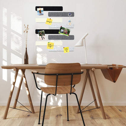 HULAVO 8Pcs Rectangle Felt Cork Board Bar Strips with 35 Pushpins, Self-Adhesive Bulletin Board Strips for Office School Home Wall Decor Stickers Memos Schedules Photos Display -Gradual Grey