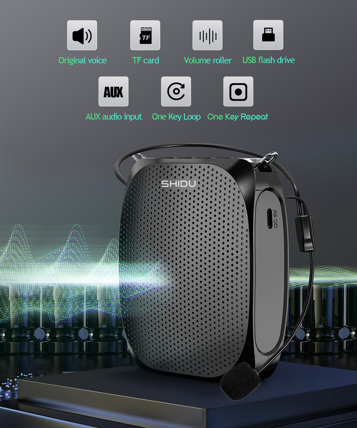 SHIDU Portable Voice Amplifier Personal Microphone Headset for Speaking Rechargeable Mini Pa System for Teachers Tour Guides Coaches Classroom Singing Yoga Fitness Instructors