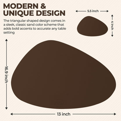 CaSail Faux Leather Placemats and Coasters - Set of 4 Round Modern Brown Table Mats for Dining - Heat Resistant, Waterproof & Non Slip Place mat for Indoor & Outdoor - Wipeable for Easy Care (Brown)