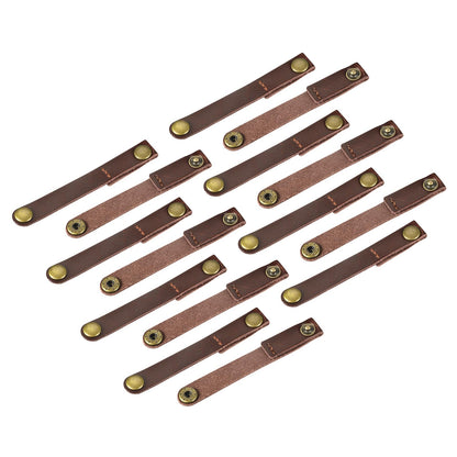MECCANIXITY Pack of 15 Leather Cable Straps Cord Organizer 90x12mm Portable Cable Leather Clips Brown Earphone Cord Management for Cable, Wire