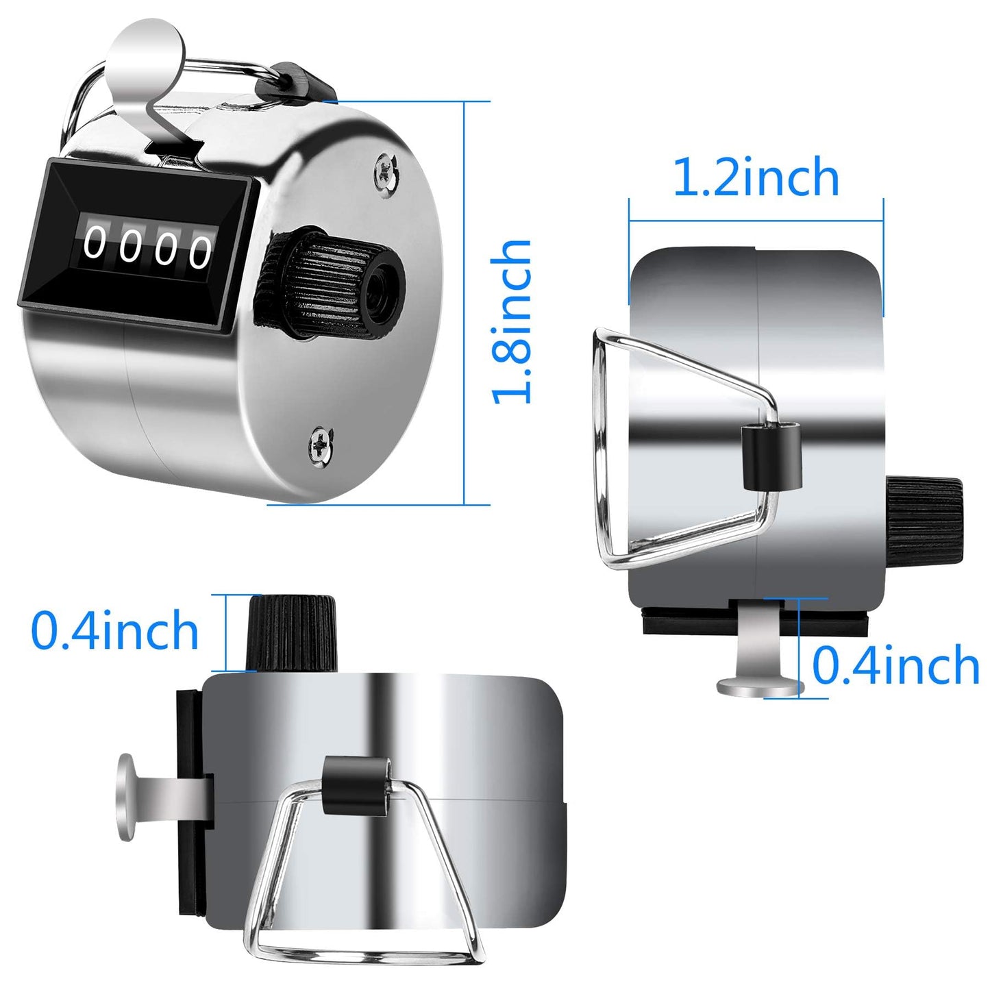 FEBSNOW Hand Tally Counter 4 Digital Clicker Counter for Sport Row School Event (Metallic)