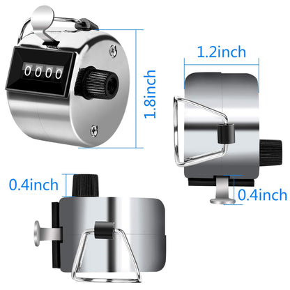 FEBSNOW Hand Tally Counter 4 Digital Clicker Counter for Sport Row School Event (Metallic)
