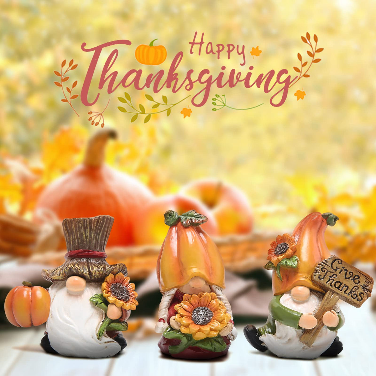 Hodao 3pcs Fall Thanksgiving Pumpkin Gnomes Decorations Handmade Swedish Tomte Elf for Fall Decor Gift - Thanksgiving Party Home Gnomes Decor - Autumn Gifts