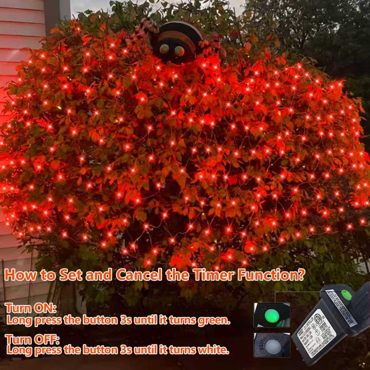 YEGUO Orange Halloween Lights, 12ft x 5ft 360 LED Net Lights Outdoor Mesh Lights, 8 Modes Clear Wire Christmas Bush Light Plug in