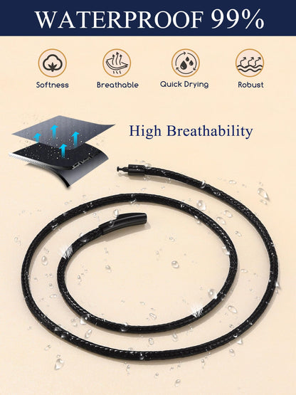 Waterproof Braided Choker Cord, Black Leather Chain With Stainless Steel Snap Clasp - Unisex Necklace, 18 inch