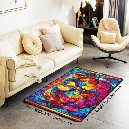 Flying Dragon Kids Area Rug,Western Wing Dragon Gothic Halloween Mats Rugs for Boys Girls,Geometric Abstract Modern Bath Carpets,Rainbow Retro Bath Rugs,Absorbent Floor Mats,5'x6'6''