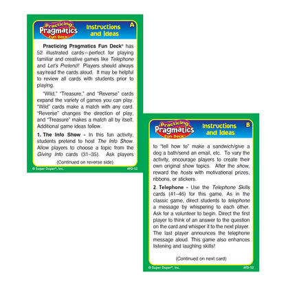 Super Duper Publications | Practicing Pragmatics Fun Deck | Conversation and Social Skills Flash Cards | Educational Learning Materials for Children