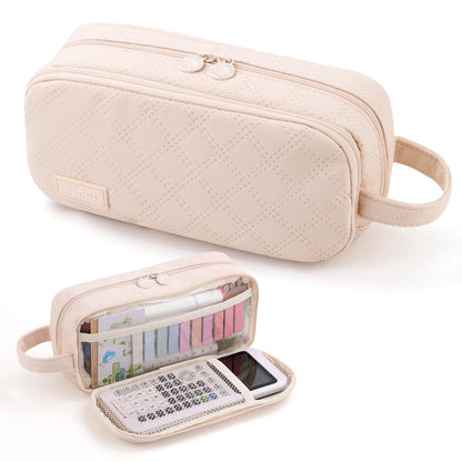 EASTHILL Large Capacity Pencil Case Cute Pencil Pouch with Handle Stationery Pen Bag for Teen Girls-Cream
