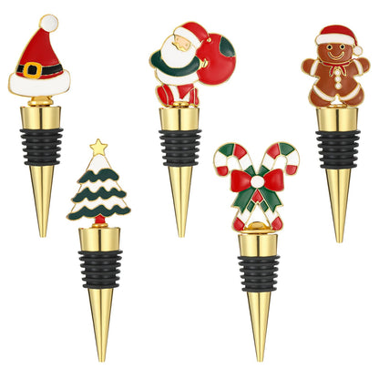 5 pcs Christmas Wine Stopper Christmas Wine Bottle Stoppers for Xmas Decor Winter Decor-Wine and Beverage Bottle Stopper for Christmas,Christmas Decoration Wine Stopper (Red and Green)