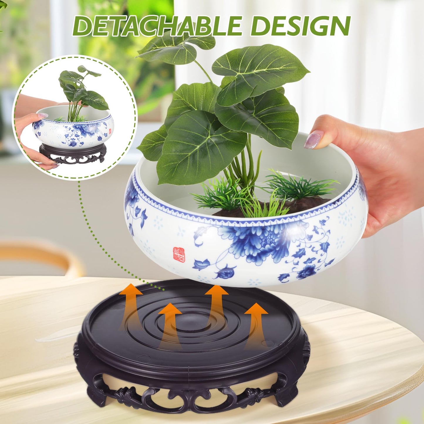 Yardwe Ceramic Flower Pot with Base - Non-Hole Hydroponic Planter for Home Decor Ideal for Succulent and Water Lily Plants, 7.1X6.3 Inch