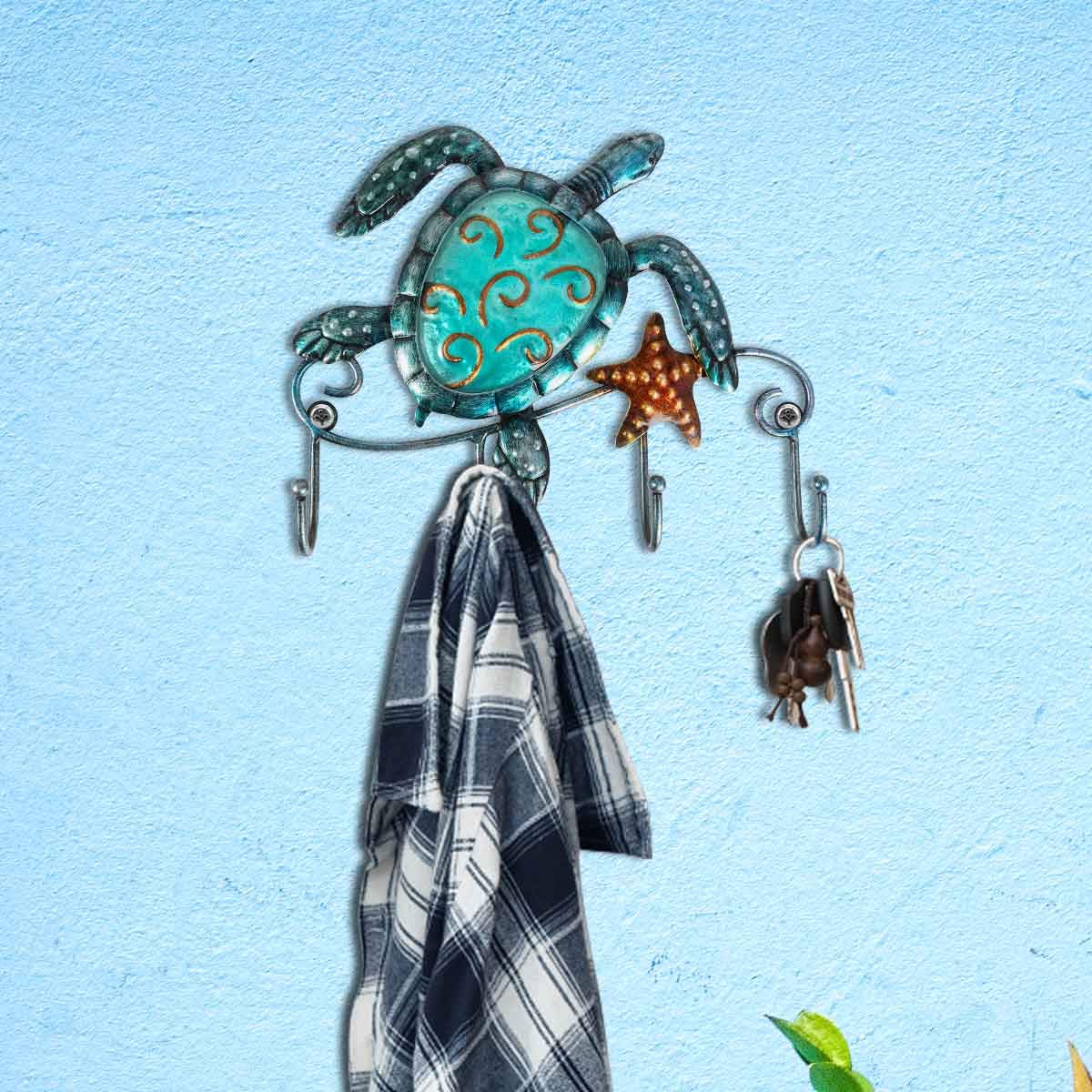 Tooarts Wall Mounted Key Holder Turtle Wall Hooks Iron Key Hook Rustic Wall Decorative Hook Living Room Bathroom Ornament