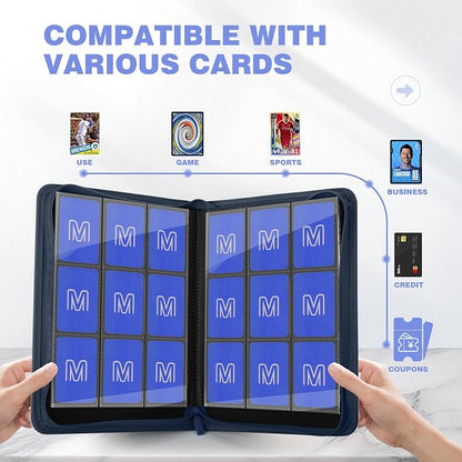 Trading Card Binder with 9 Side Loading Pocket Card Album Hold Up to 540 Cards PU Card Collection Binder, Collectible Albums Card Folder for MTG, TCG, Sports Cards（9-Dark Blue）