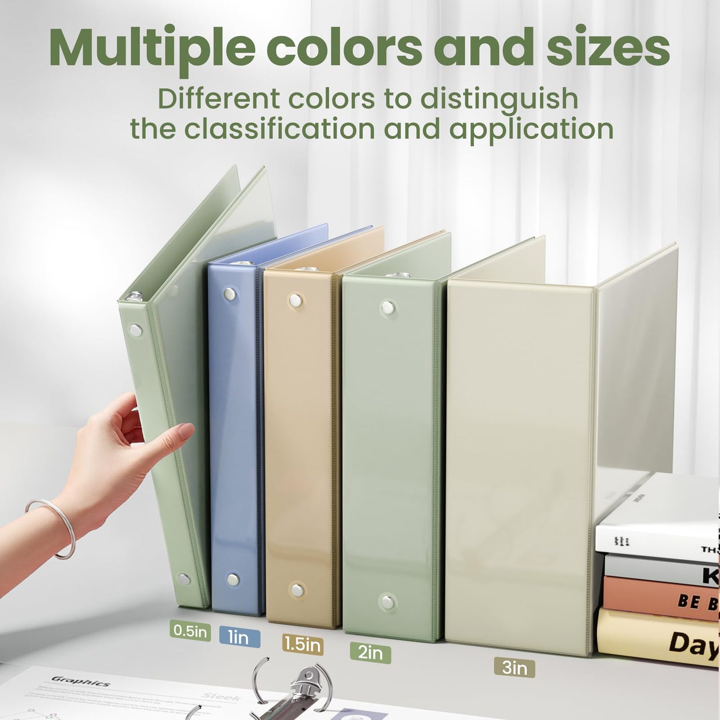 SUNEE 3 Ring Binder 1 Inch 2 Pack, Clear View PVC-Free (Fit 8.5x11 Inches) for School or Office, Sage Green