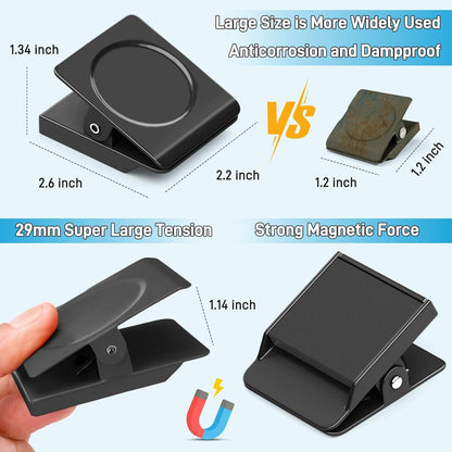 FINDMAG Extra Large Heavy Duty Magnetic Clips - 2.2 Inch, Lock Accessories, School Supplies, Strong for Classroom, Refrigerator, Whiteboard, Office (Black, 4 Pack)