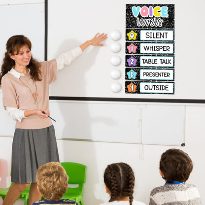 Glooglitter 5 Pcs School Magnetic Voice Level Chart Poster and Push Light Composition Notebook Classroom Decor LED Tap Light Chart Noise Voice Level Sign for Classroom Teacher Back to School Supplies
