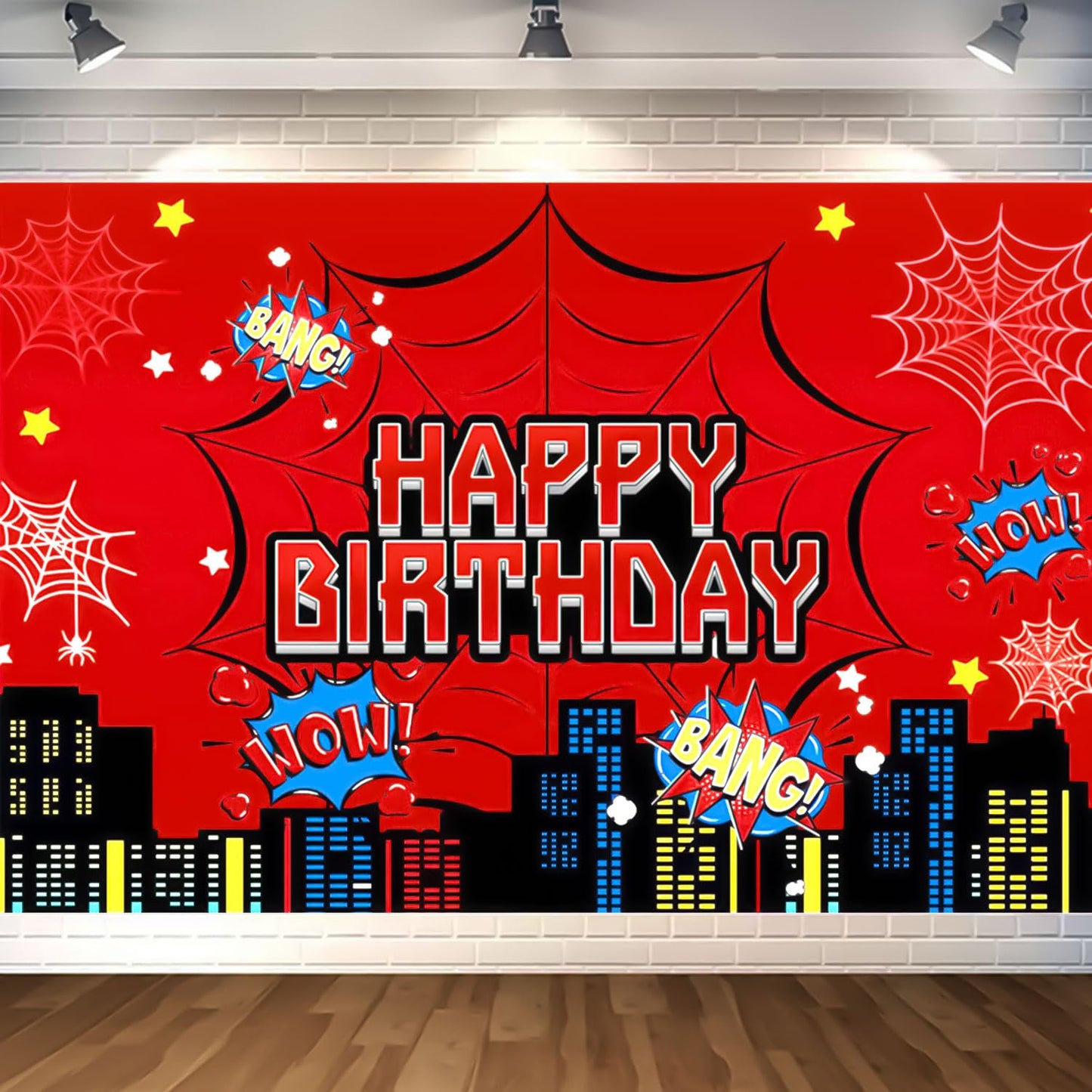 Favuit Red Spider Web Backdrop for Birthday Party Decoration, 7 x 5ft Photo Background Banner Red and Blue Cartoon Theme Party Supplies for Boys Baby Shower Wall Decor Photo Booth Props (7 x 5ft)