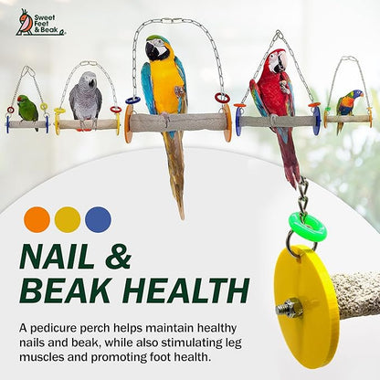 Sweet Feet and Beak Roll Bird Swing - Pumice Perch Bird Toys Trims Nails and Beaks, Safe Bird Cage Accessories for Small and Large Birds, Swinging Toys Birds Will Love, Small 7.5 Inches - Yellow