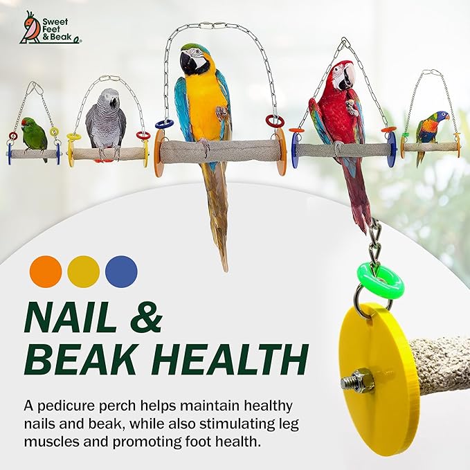Sweet Feet and Beak Roll Bird Swing - Pumice Perch Bird Toys Trims Nails and Beaks, Safe Bird Cage Accessories for Small and Large Birds, Swinging Toys Birds Will Love, Medium 9 Inches - Blue