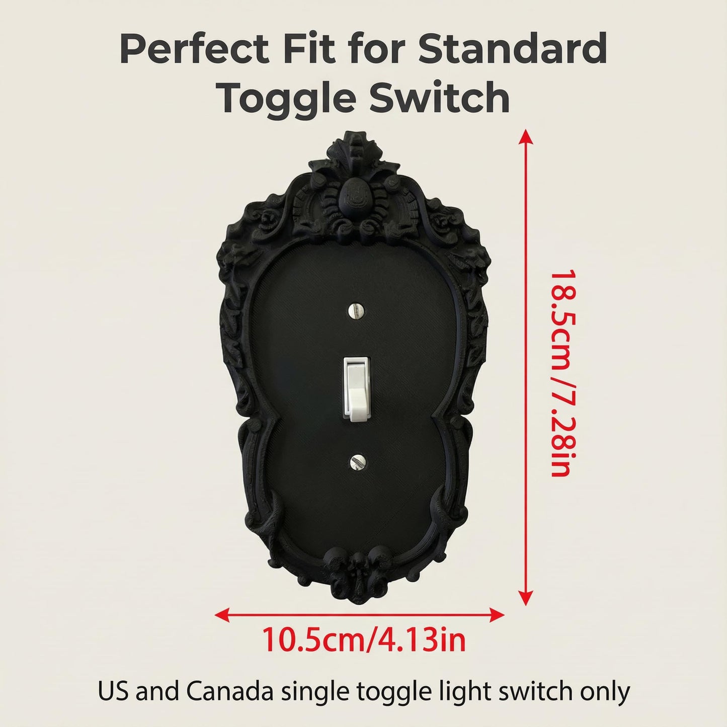 Gothic Decorative Light Switch Cover Plate, Black Ornate Baroque Design with Crown Detail and Scrollwork, Matte Finish (Black13)