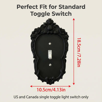Gothic Decorative Light Switch Cover Plate, Black Ornate Baroque Design with Crown Detail and Scrollwork, Matte Finish (Black13)