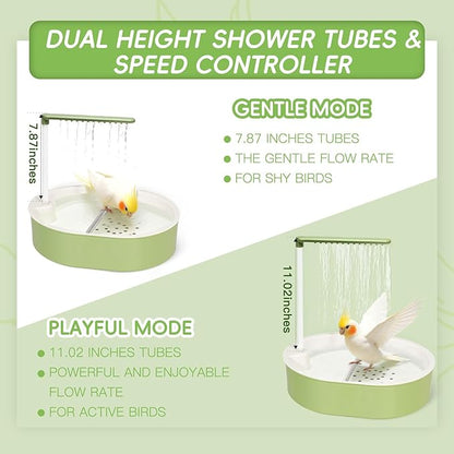 Automatic Parakeet Bird Bath for Cage Large Parrot Shower Bath with Adjustable Water Flow Bird Shower Fountain Indoor Bathtub Stainless Perch Bird Cage Accessory for Birds Cockatiel Conure Budgie