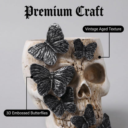 Qulfimea Gothic Skull Pen Holder, Skull Makeup Brush Holder, Dressing Table, Desk, Stationery, Decorative Flower Pot, Halloween Home Office Desk Indoor And Outdoor Decoration