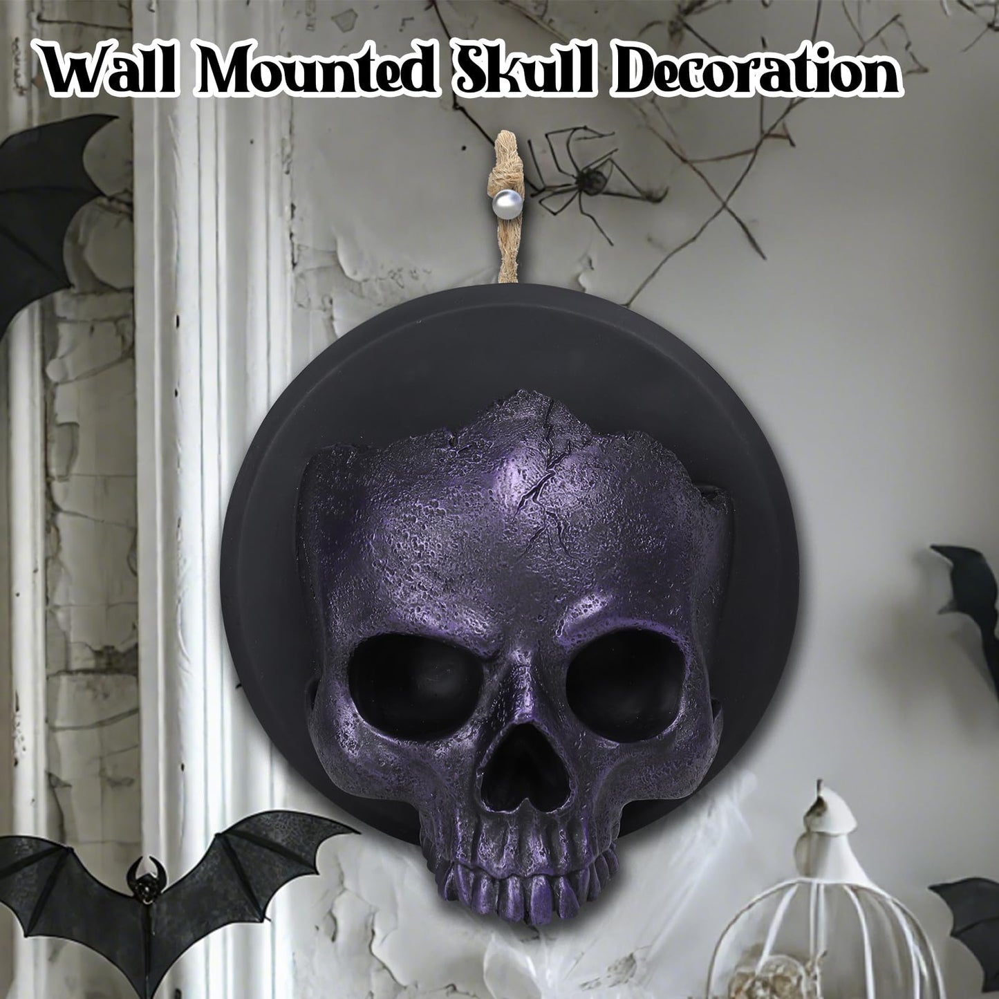 Ovewios Halloween Skull Decorations, Gothic Skeleton Head Hanging Wall Decor, Resin Creepy Skull Led Lights for Indoor Halloween Party Home Decorations