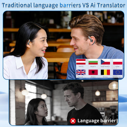 AI Translation Earbuds Real Time, 144 Languages Translator Earbuds, Bluetooth Open-Ear Translating Earbuds with 30H Playtime, Instant Voice Translator Device for Travel, Business, Learning, Black