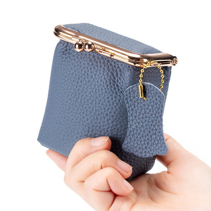 Genuine Leather Vintage Lipstick Coin Purse with Kiss-Lock Closure, mini travel jeweley box, Compact Travel Jewelry Organizer for Earrings, Rings, Keys, Coins (Black)