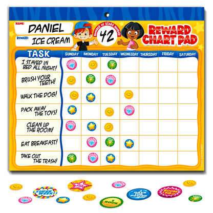 Behavior Reward Chart System - Pad with 26 Chore Charts for Kids, 2800 Stickers to Motivate Responsibility & Good Habits