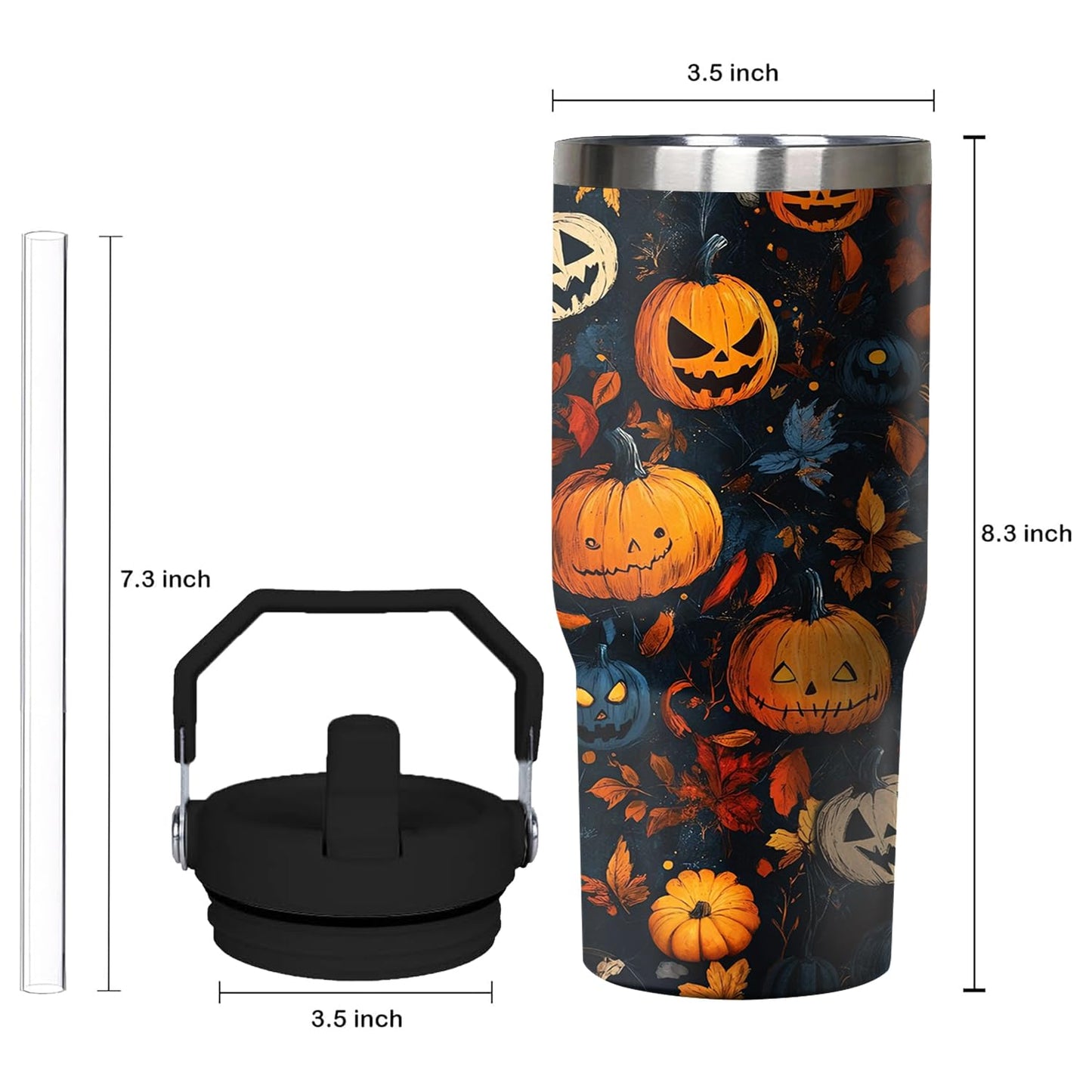 30 oz Halloween Pumpkin Tumbler with Handle and Flip Straw, Horror Scary Maple Leaves Spooky Coffee Mug Water Bottle Stainless Steel Cup, Birthday Gifts