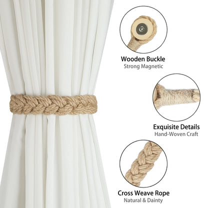 BEL AVENIR Jute Curtain Tiebacks Magnetic Woven Curtain Holdback Drapery Tie-Back (Jute-2Pack)