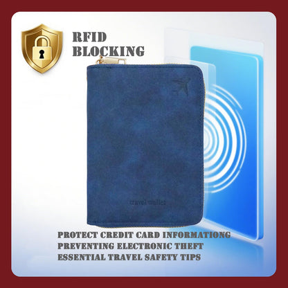 Passport Holder with Tether and Carabiner Clip to Prevent Loss and Theft, Rfid Passport Holder for Travel, Passport Cover, Wallet & Case for Men and Women (Blue - Tether and Carabiner)
