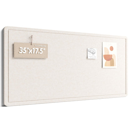 Fluxynara Bulletin Board, 35" x 17.5" Cork Board Alternative with 12 Safe Removable Adhesive Tabs, Foldable Felt Pin Board for Home Office, Classroom, Bedroom,Entryway for Walls—Oatmeal
