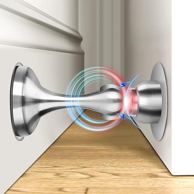 Crosize Magnetic Door Stoppers 1 Pack, Stainless Steel Door Stops for Wall and Floor Mounting, Door Holder Keep Door Open, No Drilling Door Stop with Adhesive Tapes, Silver