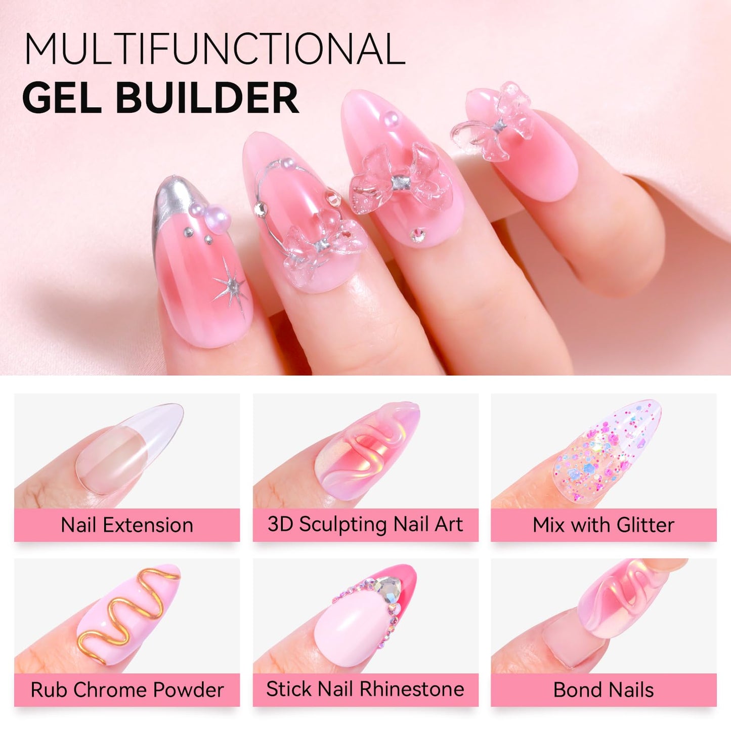 Makartt Clear Gel Builder Kit: Self-Levelling, Long Lasting Extension Hard Gels for Strengthener, Broken Nails Repair Gel Kit with Paper Forms, Dual forms, Nail File and Dual-End Brush 1.06 oz