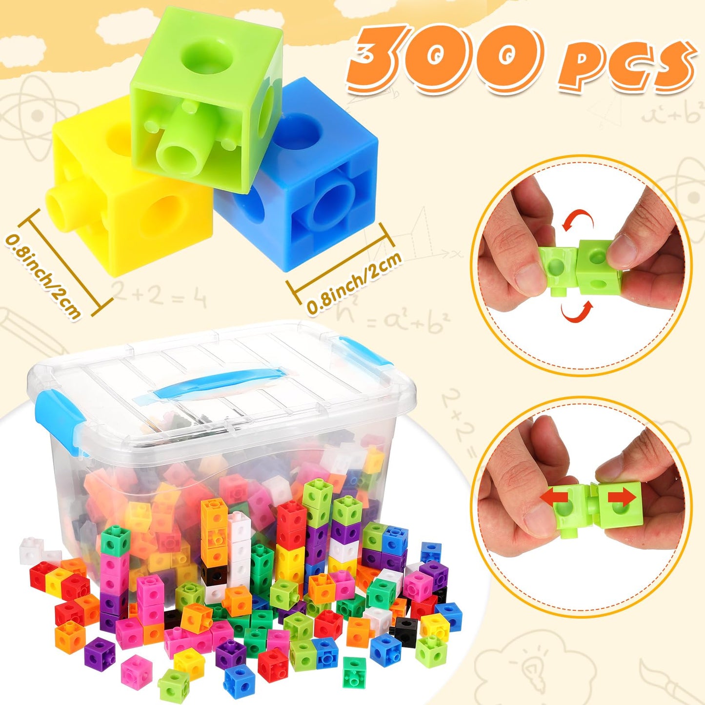 Jenaai 300 Pcs Linking Cubes with Storage Container Counting Cubes, Colorful Plastic Counting Block, Math Manipulatives Classroom Learning Supplies for Preschool Kindergarten(Blue)