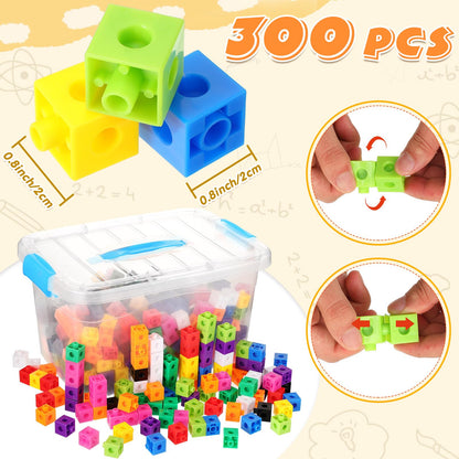 Jenaai 300 Pcs Linking Cubes with Storage Container Counting Cubes, Colorful Plastic Counting Block, Math Manipulatives Classroom Learning Supplies for Preschool Kindergarten(Blue)
