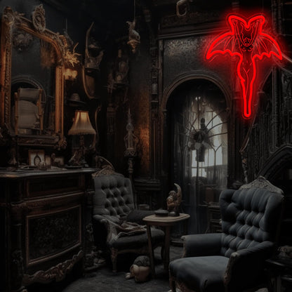 Devil Neon Sign – Vampire Neon Sign for Spooky Halloween Gothic Decor, LED Wall Light for Party & Home Decoration12.8 * 16.4 Inch