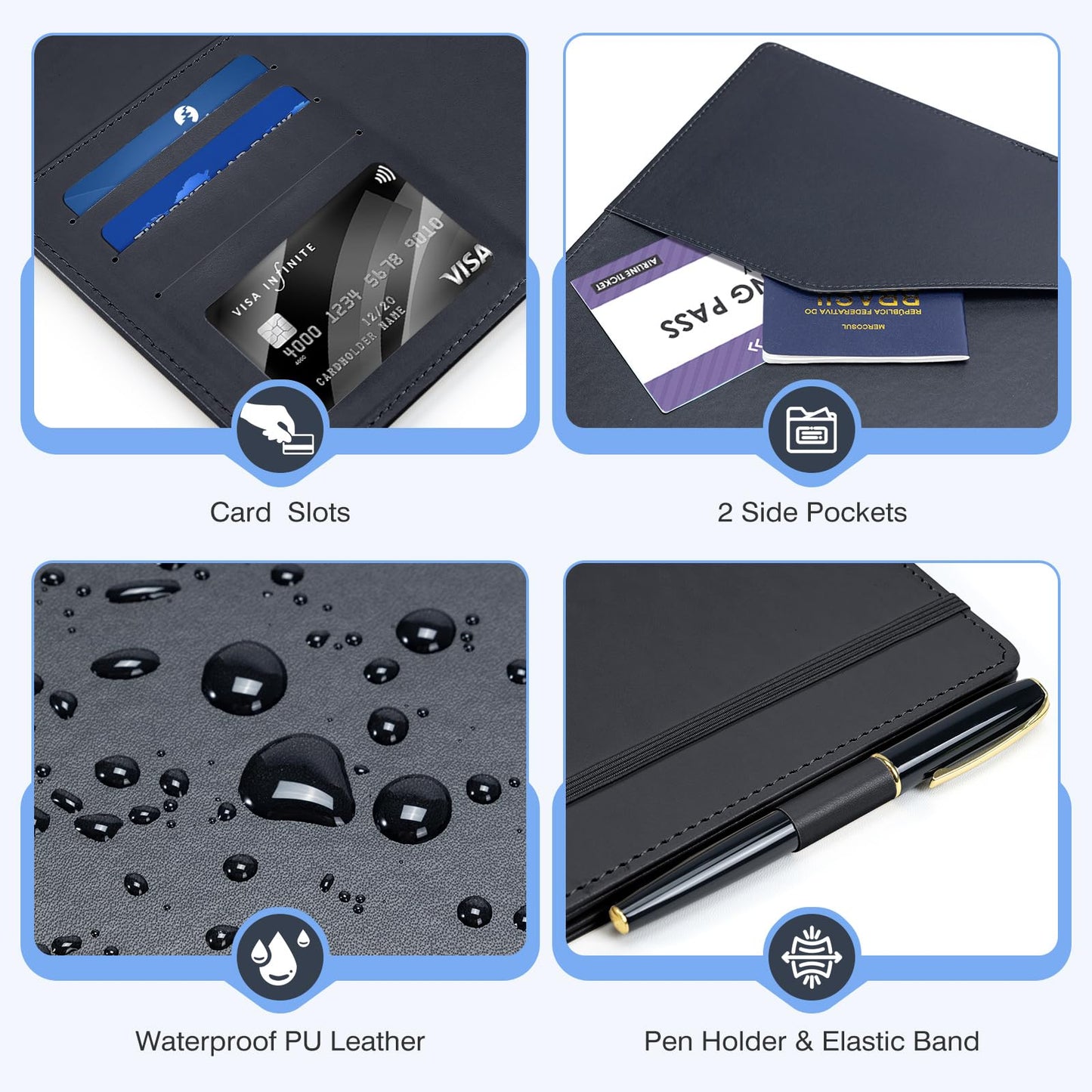 Ospelelf Leather Binder with 58 Plastic Sleeves, 3 Ring Presentation Binder for 8.5x11, Portfolio Organizer with 8 Tabbed Sleeves & Zipper Pocket for Documeents, Artwork, Certificates Black