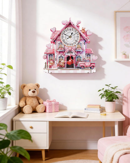 Rnfinewow 3D Wooden Puzzles for Adults, 3D Puzzle Sweetheart House Clock Kit (with Pendulum), 3D Puzzles for Adults Home Decor DIY Clock Puzzle Gifts for Women Men