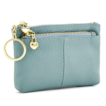 ZOOEASS Coin Purse Women Genuine Leather Zip Mini Purse With Key Ring Triple Zipper Card Holder Wallet (Blue)