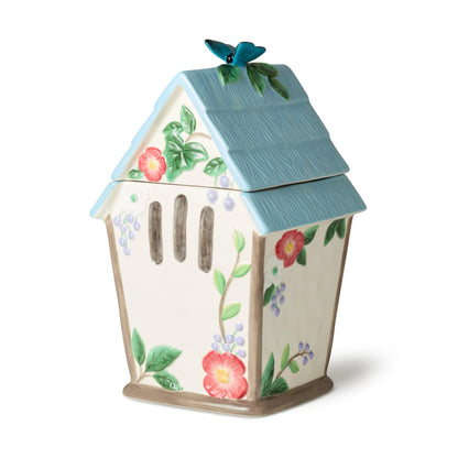 Flora 3D Birdhouse Cookie Jar – 88-Ounce Hand-Painted Ceramic Storage Jar with Floral and Butterfly Design, Perfect for Cookies, Snacks, and Decorative Kitchen Counter Display