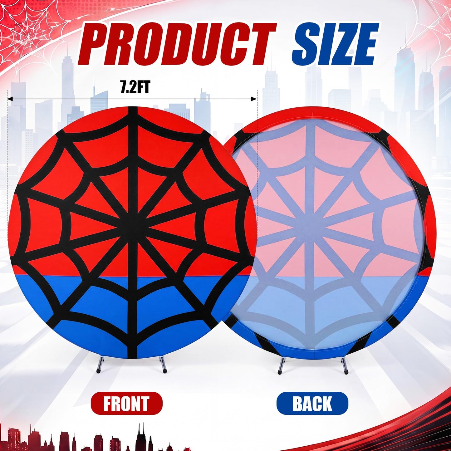 Tegeme 7.2 ft Spiderweb Themed Birthday Round Backdrop Cover Red and Blue Net Circle Arch Backdrop Cover for Photography Baby Shower Birthday Wedding Party Decor