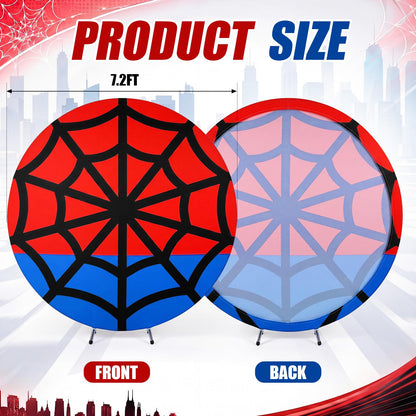 Tegeme 7.2 ft Spiderweb Themed Birthday Round Backdrop Cover Red and Blue Net Circle Arch Backdrop Cover for Photography Baby Shower Birthday Wedding Party Decor