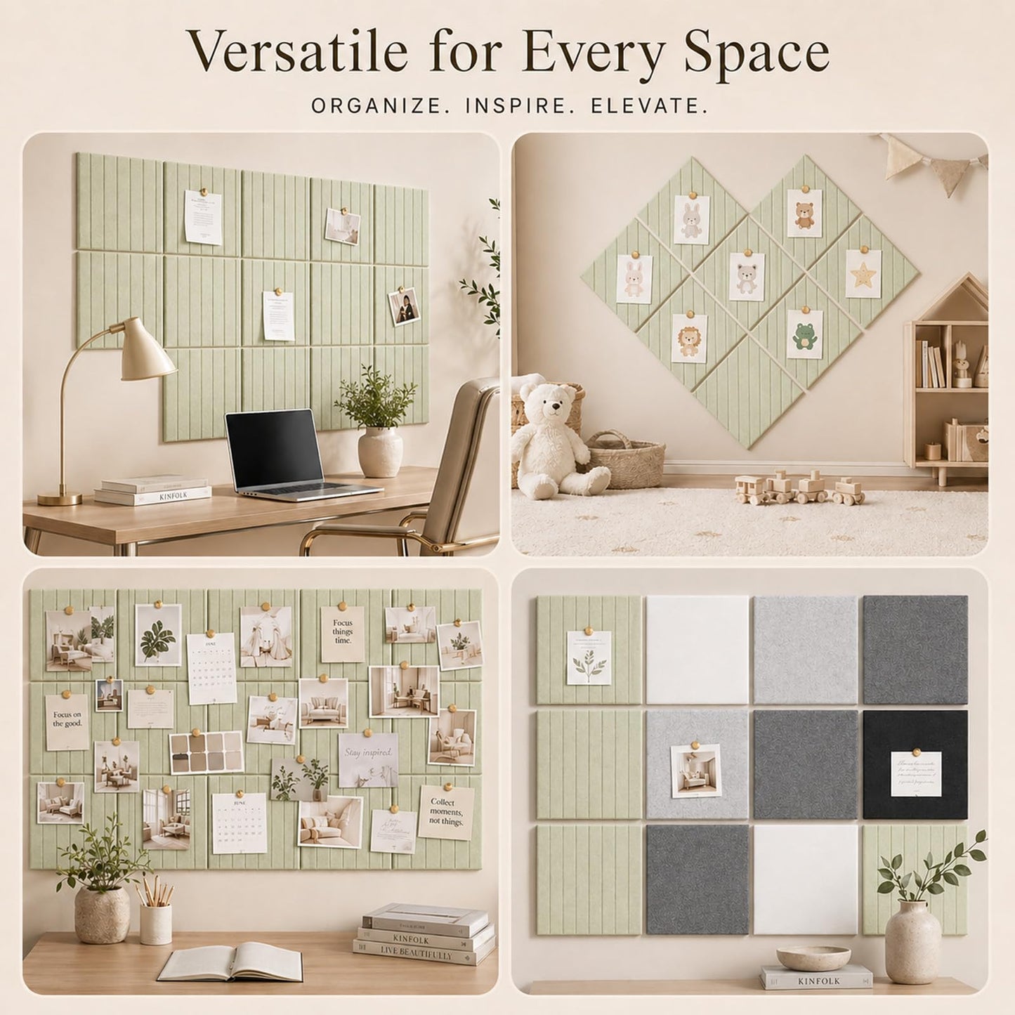 Baysola Stripe Felt Bulletin Board Panels 48 x 36 Inch Self Adhesive Wall Tiles Cork Board Alternative for Office Classroom Photos Notes 12 Pack