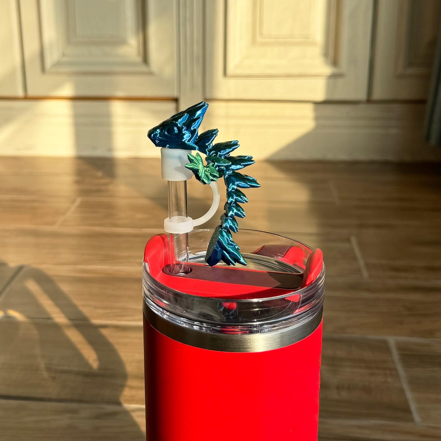MITCHENIFY Dragon Straw Cover Cap Compatible with Stanley 30 & 40oz Straw Cup, Silicone Straw topper with 3D Printed Dragon, Cool Tumbler Accessories (Green-Blue), Halloween Decorations