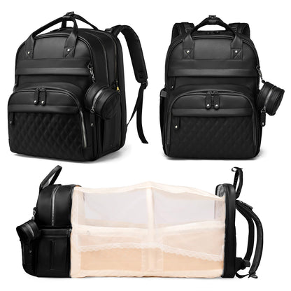 Astro alan Baby Diaper Bag Backpack with Changing Station, Waterproof Large Capacity Diaper Bag for Moms and Dads, Plant-Based Leather with USB Charging Port, Baby Gift for New Parents, Black