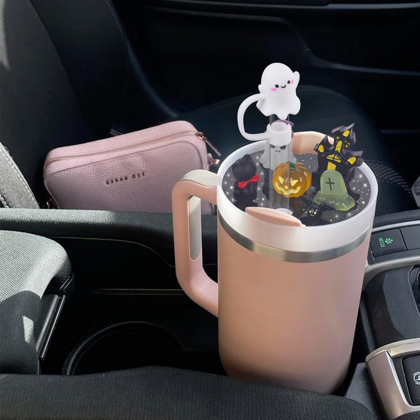JUNIQUTE Compatible with Stanley Cup Lid Accessories Charms, Charms for Stanley Cups H2.0 Accessories 30oz 40oz with Silicone Straw Cover Cap for Tumblers (Halloween, 40)