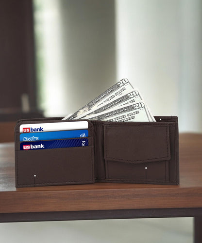 Leatherboss Leather Boys Slim Compact Flap Id Coin Pocket Bifold Wallet with debit credit card holder, Dark Brown